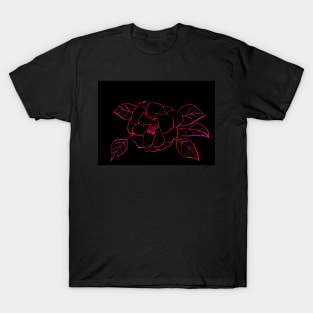 Rose Line Drawing Illustration with black Background T-Shirt